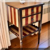 F06. Two-drawer striped side table by Ateliers de La Madeline 28”h x 17”w x 17”d 